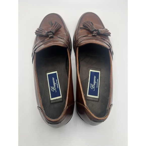 Bragano Brown Leather Tassel Loafers Mens Italian Made Dress Shoes Slip On main image 8